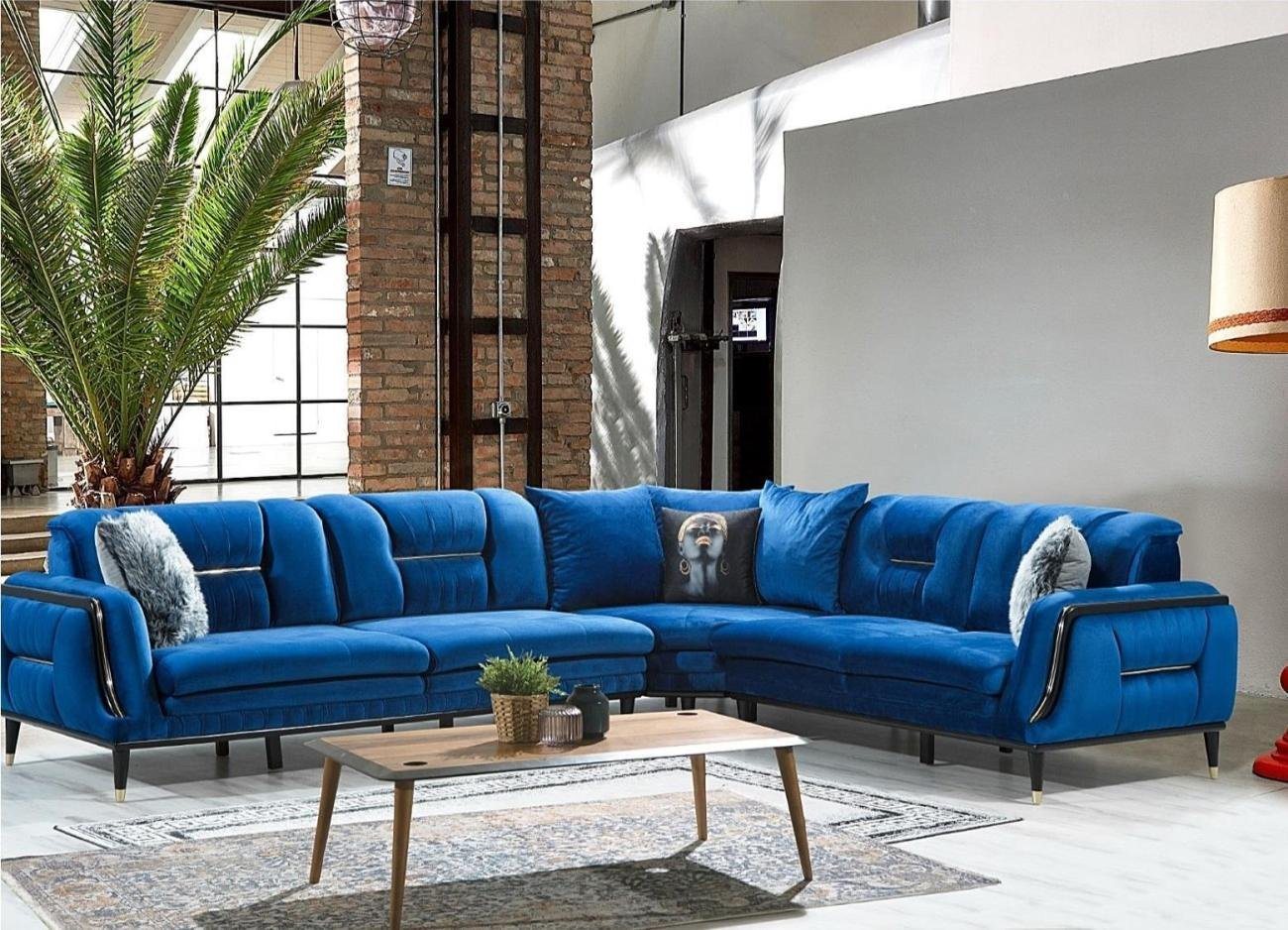 JVmoebel Ecksofa Blaues L-Form Polstersofa Designer Eckcouch Textil Bezug, 3 Teile, Made in Europa von JVmoebel