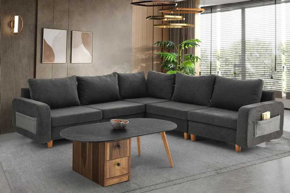 JVmoebel Ecksofa Couch Ecksofa L-Form Grau Stoffsofa Polstersofa Design Großes Sofa, 1 Teile, Made in Europa JVmoebel Ecksofa Couch Ecksofa L-Form Grau Stoffsofa Polstersofa Design Großes Sofa, 1 Teile, Made in Europa von JVmoebel