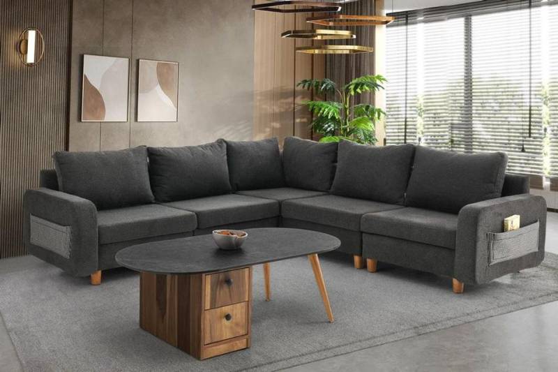JVmoebel Ecksofa Couch Ecksofa L-Form Grau Stoffsofa Polstersofa Design Großes Sofa, 1 Teile, Made in Europa von JVmoebel