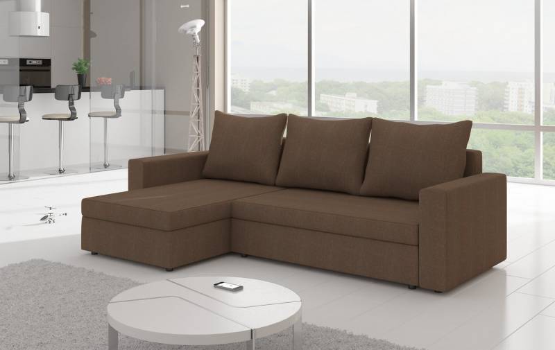 JVmoebel Ecksofa Couch mit Bettfunktion aus Leder und Textil in Braun, Made in Europa von JVmoebel