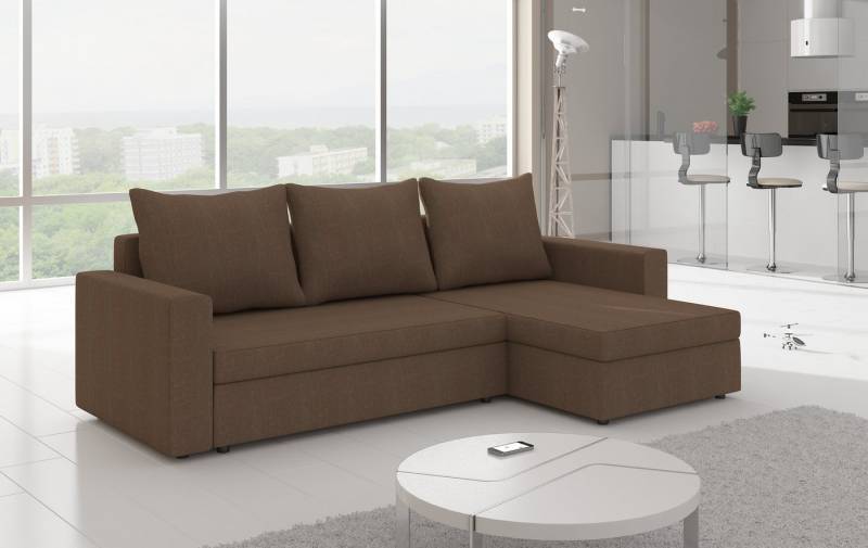 JVmoebel Ecksofa Couch mit Bettfunktion aus Leder und Textil in Braun, Made in Europa von JVmoebel