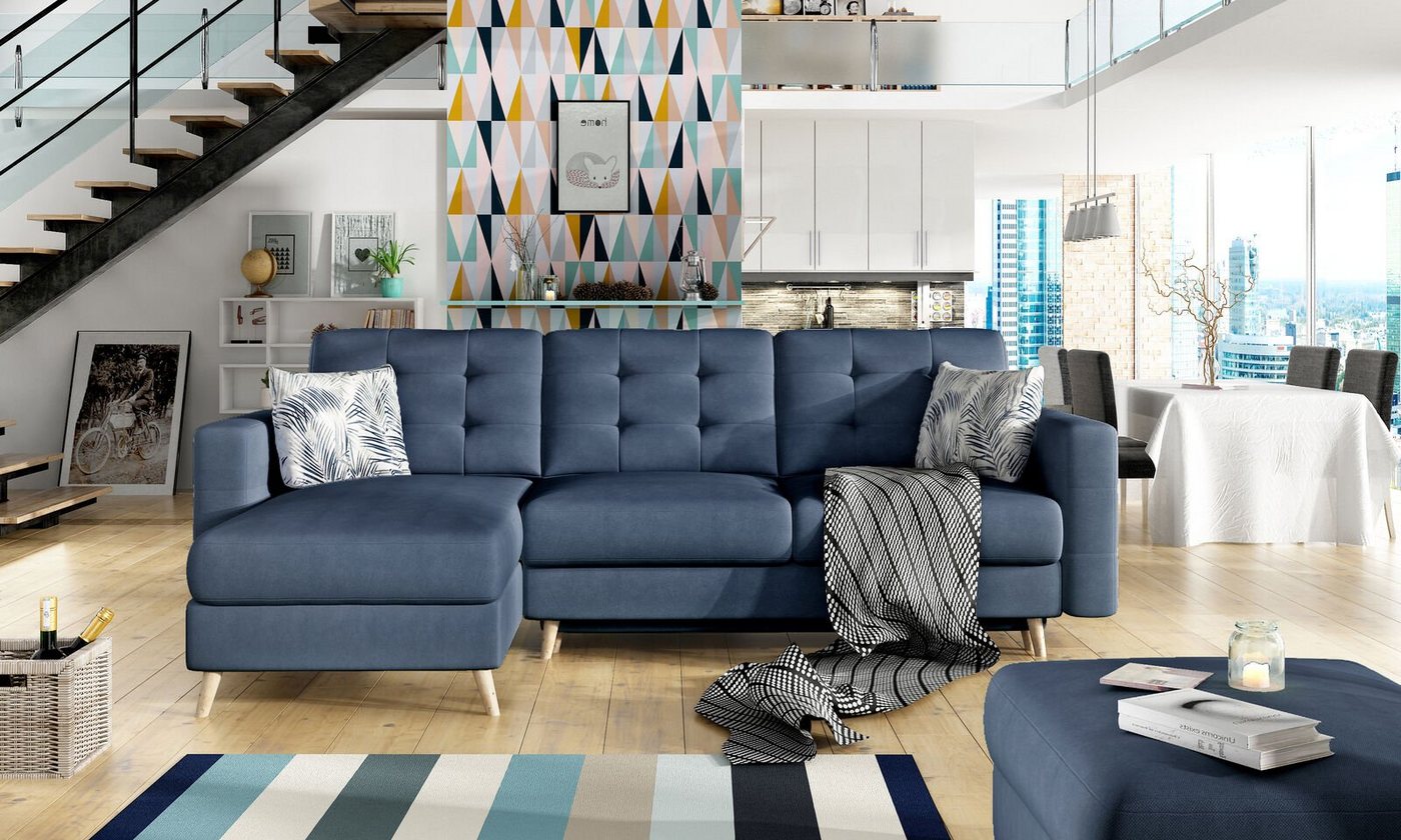 JVmoebel Ecksofa Design Blaues Ecksofa Schlafsofa mit Bettfunktion Polstermöbel Neu, Made in Europe von JVmoebel