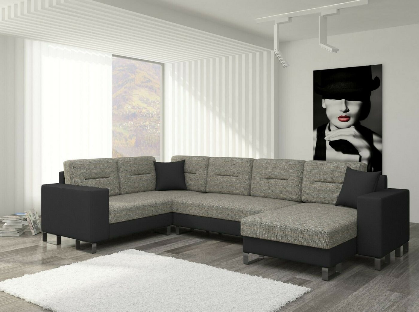 JVmoebel Ecksofa Design Ecksofa Schlafsofa Bettfunktion Couch Leder Polster Textil, Mit Bettfunktion von JVmoebel