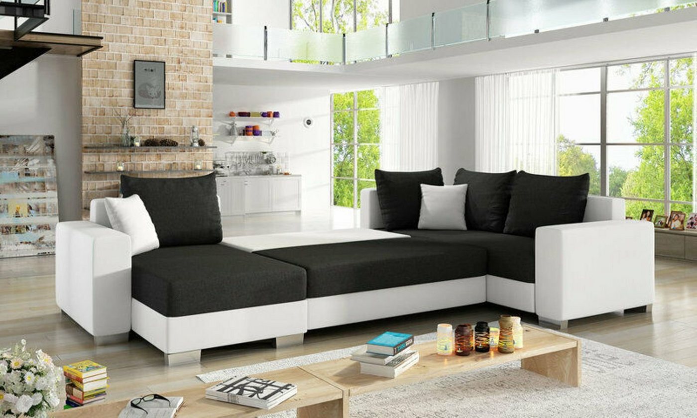 JVmoebel Ecksofa Design Ecksofa Schlafsofa Bettfunktion Couch Leder Polster Textil, Mit Bettfunktion von JVmoebel
