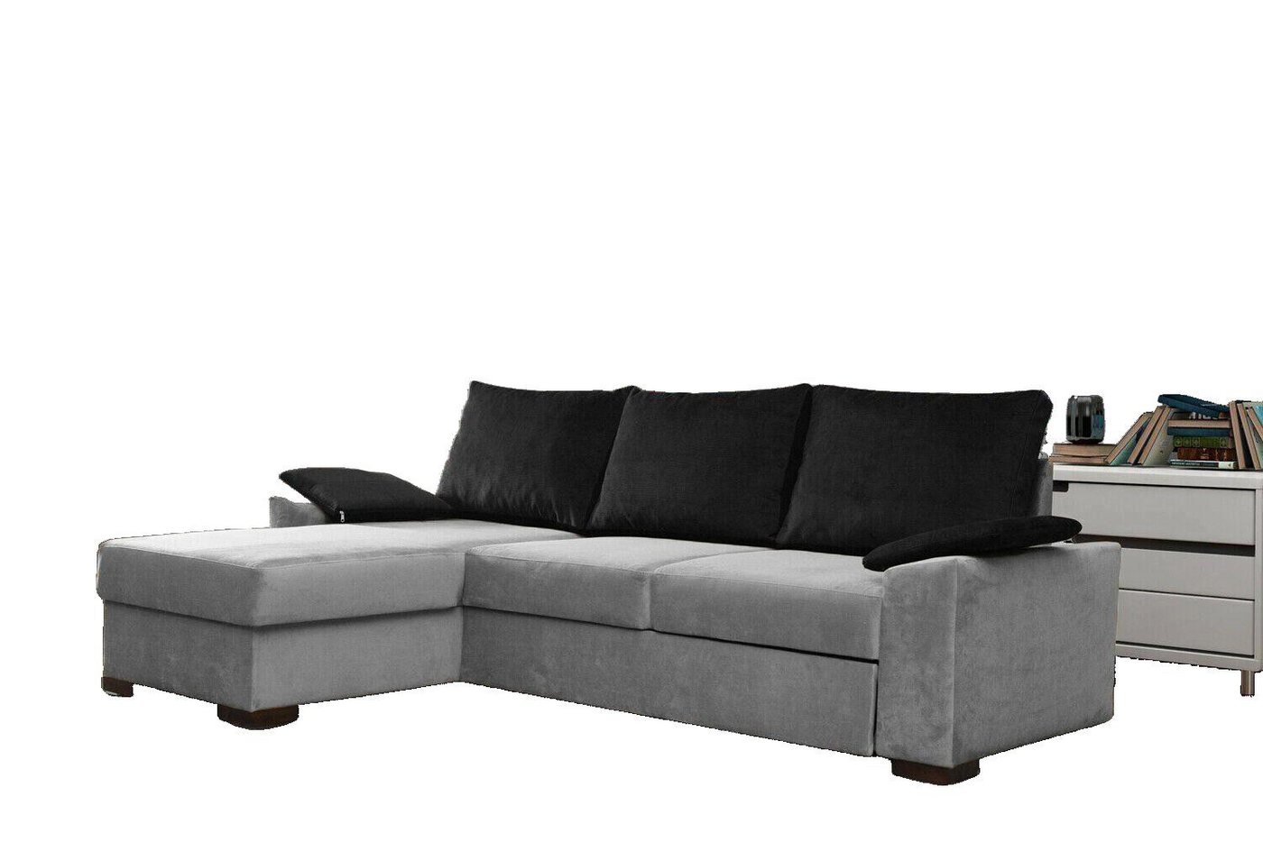 JVmoebel Ecksofa Design Ecksofa Schlafsofa Bettfunktion Couch Leder Polster Textil, Mit Bettfunktion von JVmoebel