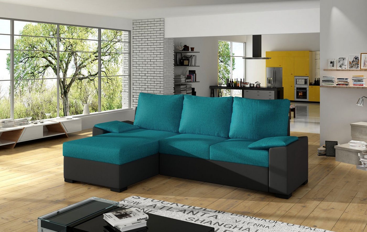 JVmoebel Ecksofa Design Ecksofa Schlafsofa Bettfunktion Couch Leder Polster Textil, Mit Bettfunktion von JVmoebel