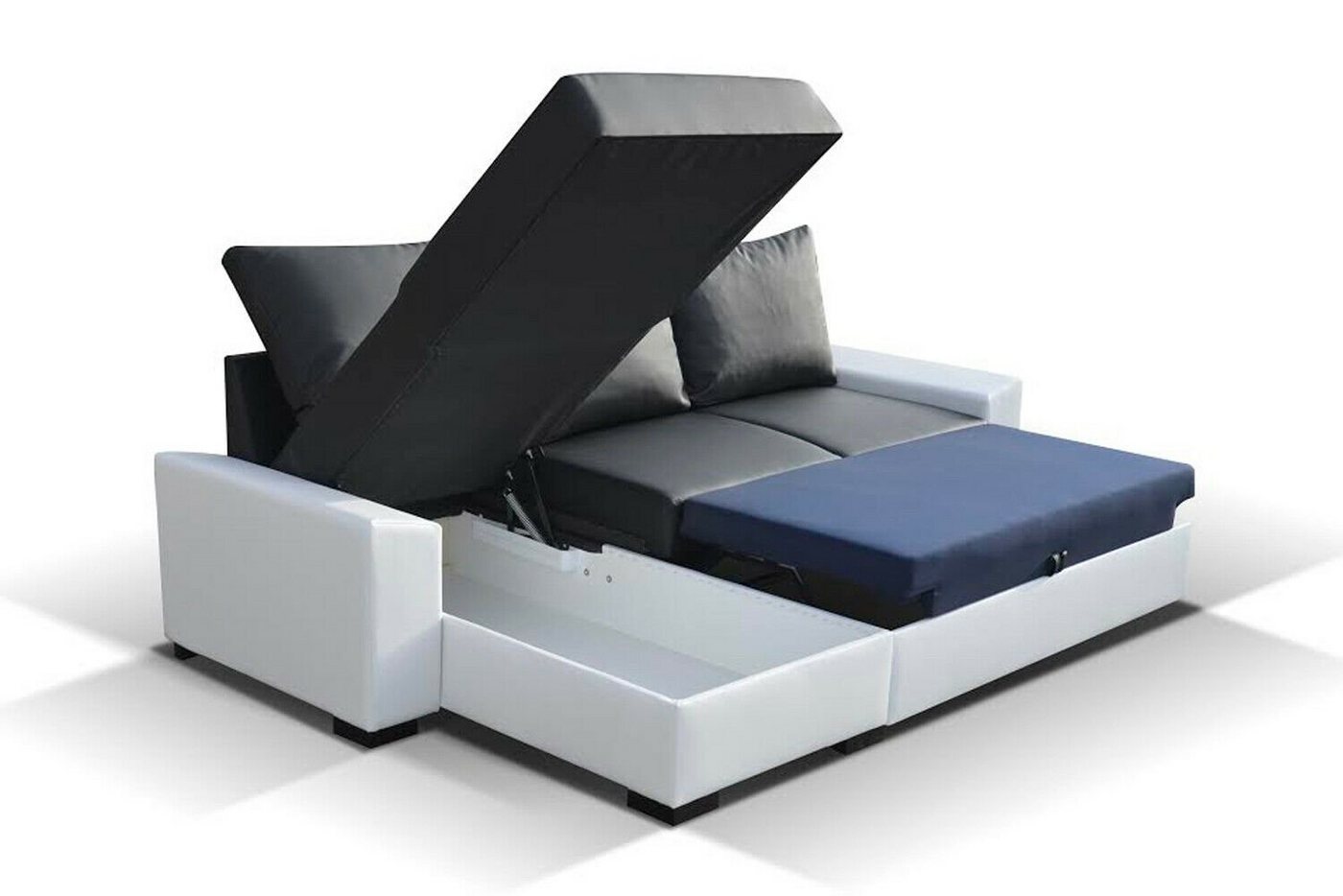 JVmoebel Ecksofa Design Ecksofa Schlafsofa Bettfunktion Couch Leder Polster Textil, Mit Bettfunktion von JVmoebel