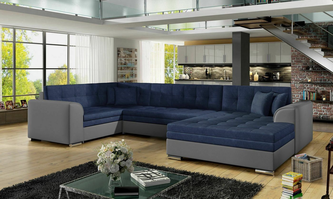 JVmoebel Ecksofa Design Ecksofa Schlafsofa Bettfunktion Couch Leder Textil Polster, Mit Bettfunktion von JVmoebel