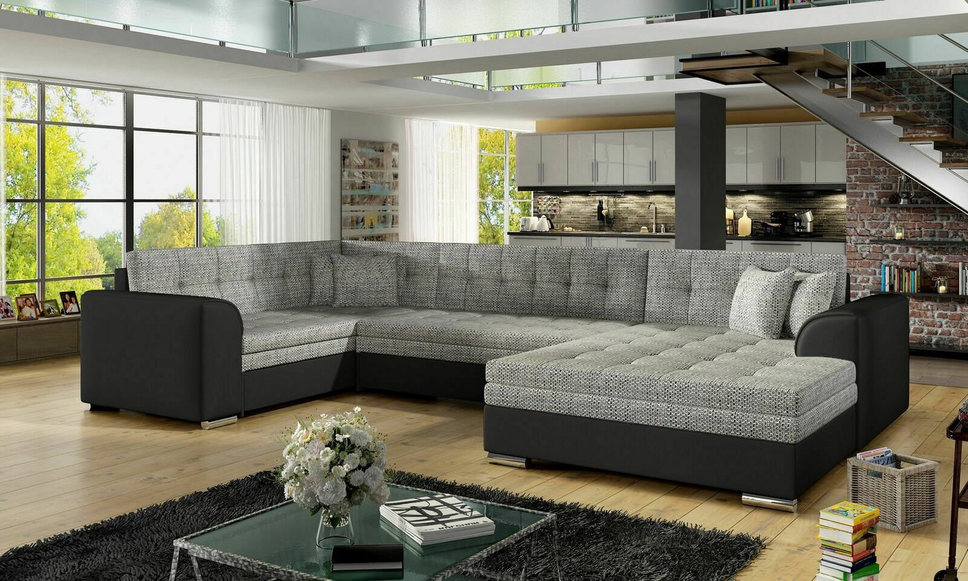 JVmoebel Ecksofa Design Ecksofa Schlafsofa Bettfunktion Couch Leder Textil Polster, Mit Bettfunktion von JVmoebel