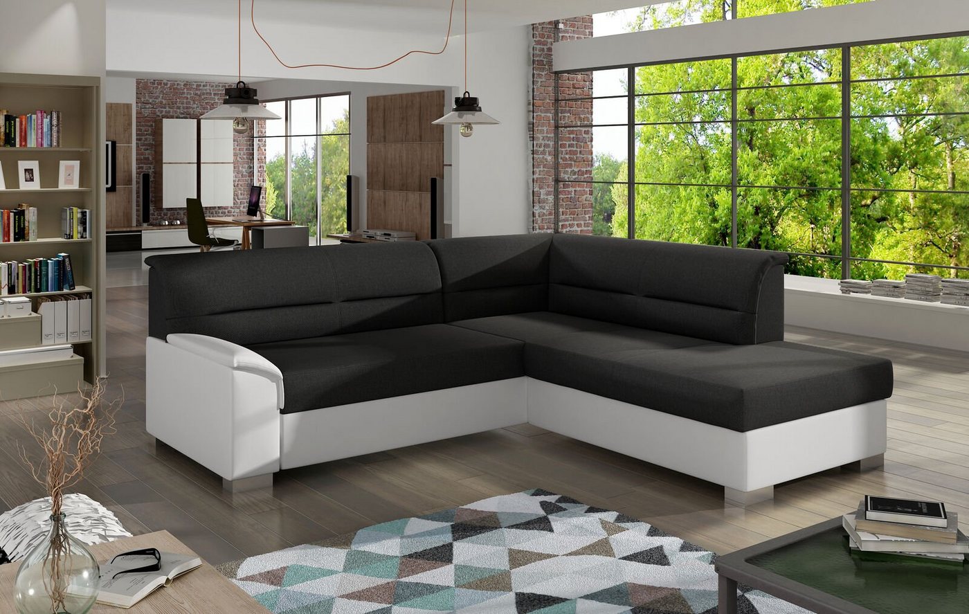 JVmoebel Ecksofa Design Ecksofa Schlafsofa Bettfunktion Couch Leder Textil Polster, Mit Bettfunktion von JVmoebel