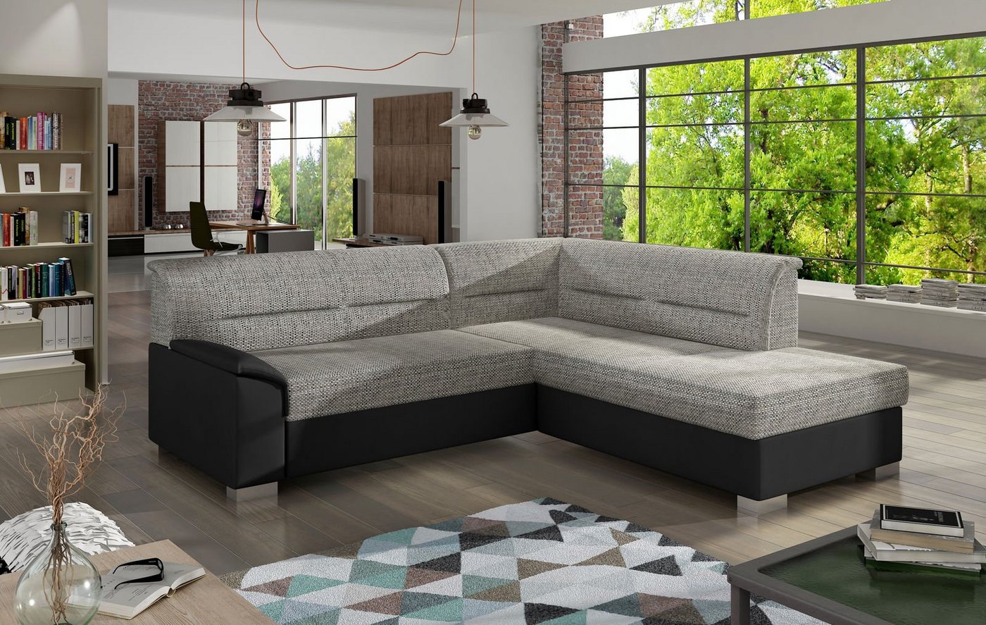 JVmoebel Ecksofa Design Ecksofa Schlafsofa Bettfunktion Couch Leder Textil Polster, Mit Bettfunktion von JVmoebel