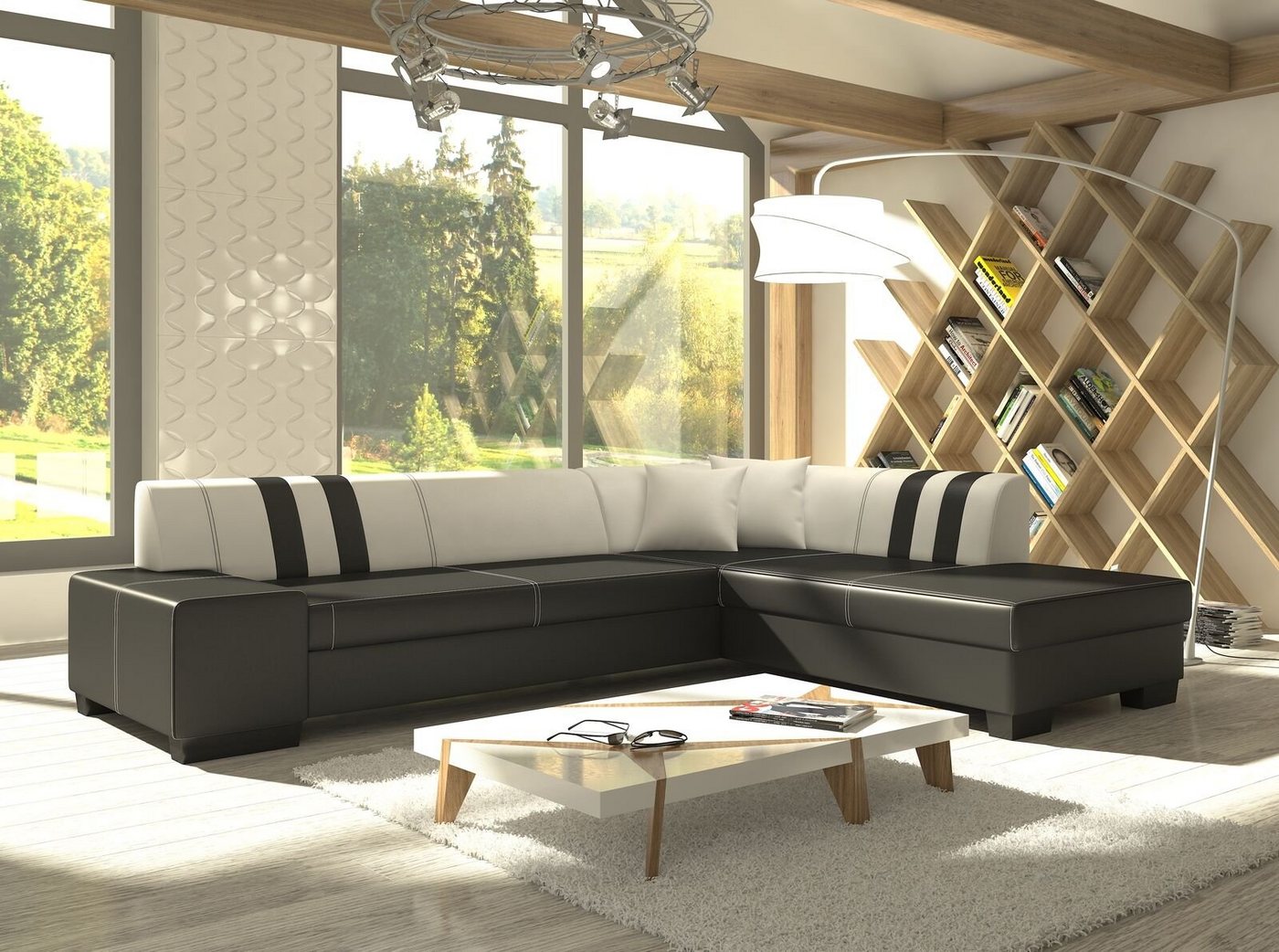 JVmoebel Ecksofa Design Ecksofa Schlafsofa Bettfunktion Couch Leder Textil Polster, Mit Bettfunktion von JVmoebel