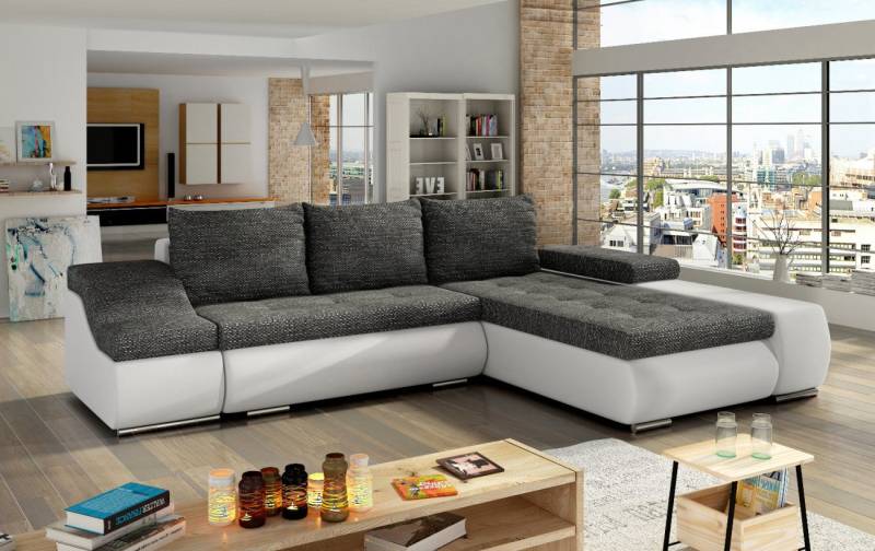 JVmoebel Ecksofa Design Ecksofa Schlafsofa Bettfunktion Couch Leder Textil Polster, Made in Europa von JVmoebel