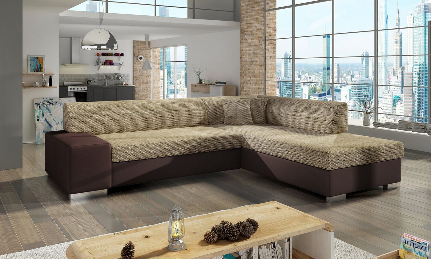 JVmoebel Ecksofa Design Ecksofa Schlafsofa Bettfunktion Couch Leder Textil Polster, Mit Bettfunktion von JVmoebel