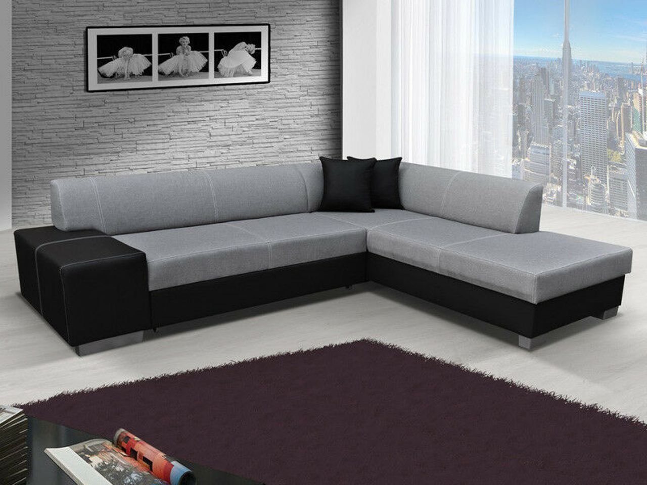 JVmoebel Ecksofa Design Ecksofa Schlafsofa Bettfunktion Couch Leder Textil Polster, Mit Bettfunktion von JVmoebel