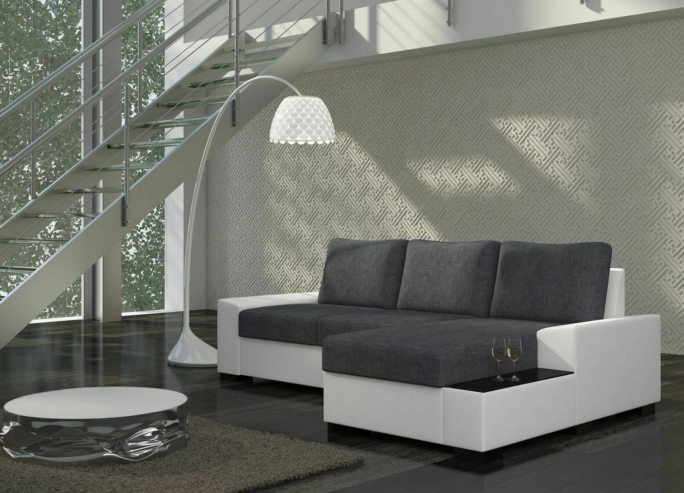 JVmoebel Ecksofa Design Ecksofa Schlafsofa Bettfunktion Sofa Couch Leder Polster, Mit Bettfunktion von JVmoebel