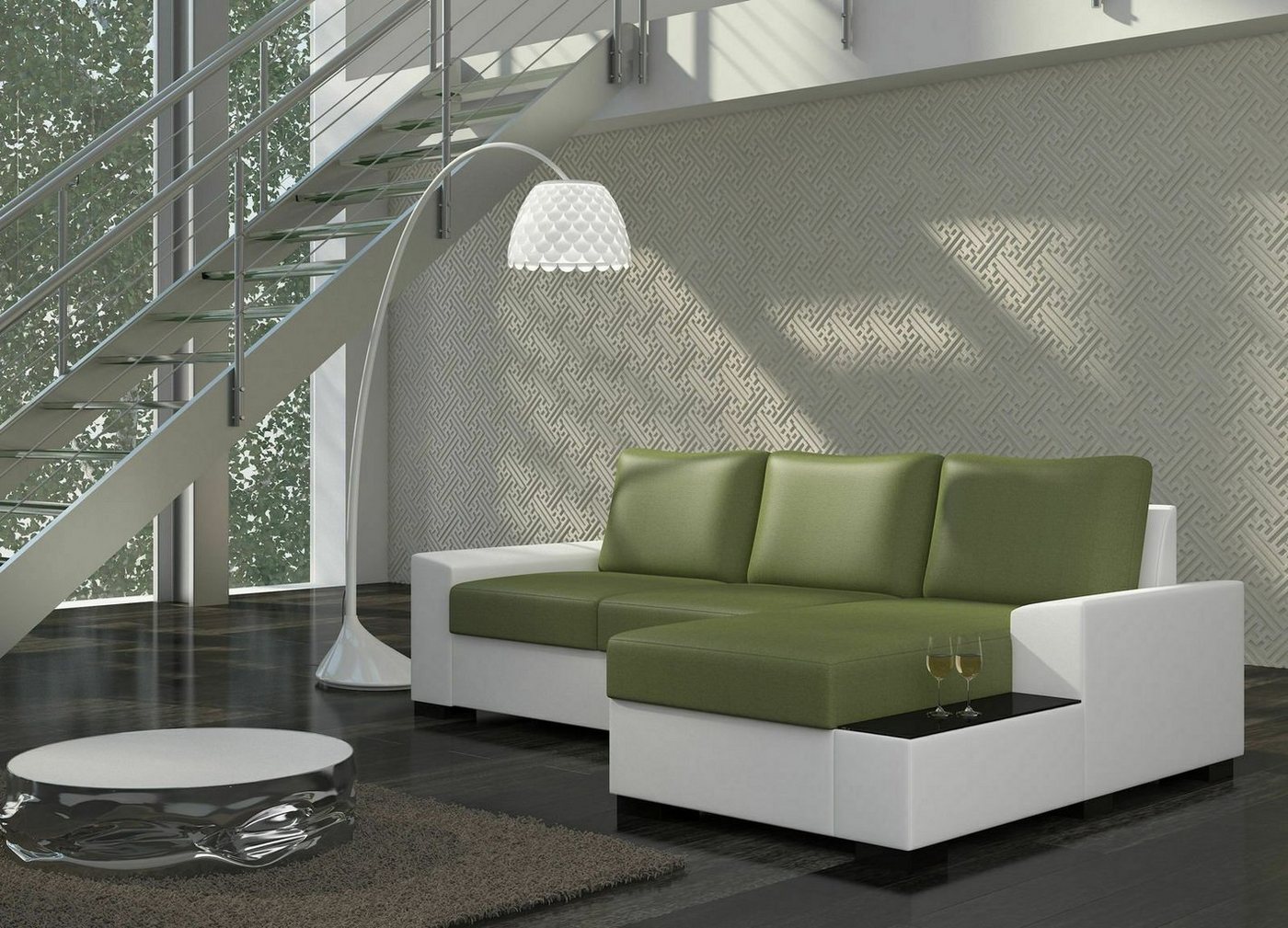 JVmoebel Ecksofa Design Ecksofa Schlafsofa Bettfunktion Sofa Couch Leder Polster, Mit Bettfunktion von JVmoebel