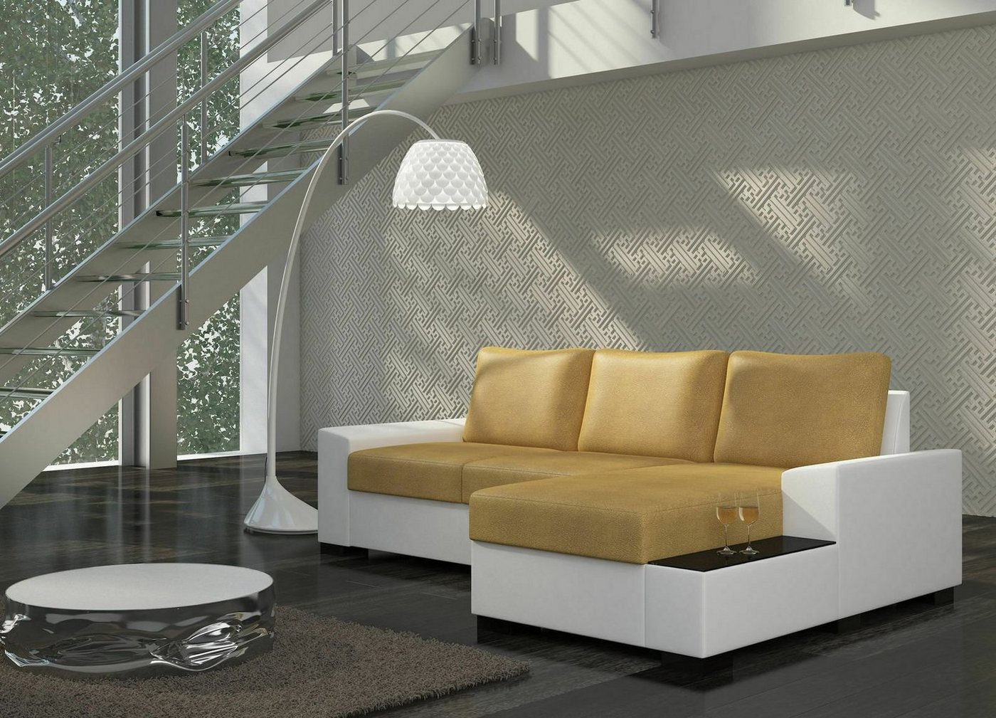 JVmoebel Ecksofa Design Ecksofa Schlafsofa Bettfunktion Sofa Couch Leder Polster, Mit Bettfunktion von JVmoebel