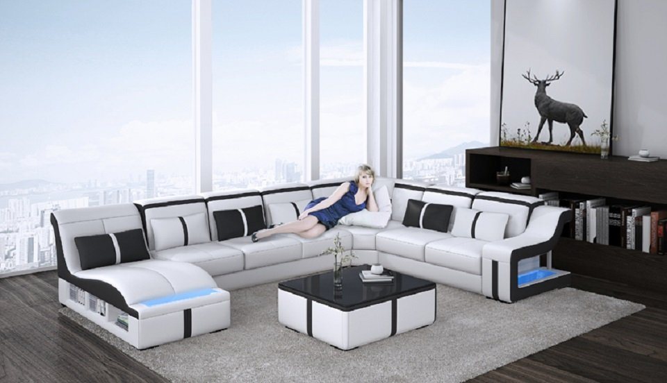 JVmoebel Ecksofa Design Ecksofa U-form Beleuchtet Couch Leder Sofa Neu, Made in Europe von JVmoebel