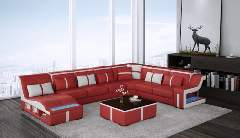 JVmoebel Ecksofa Design Ecksofa U-form Beleuchtet Couch Leder Sofa Neu Wohnlandschaft, Made in Europe von JVmoebel