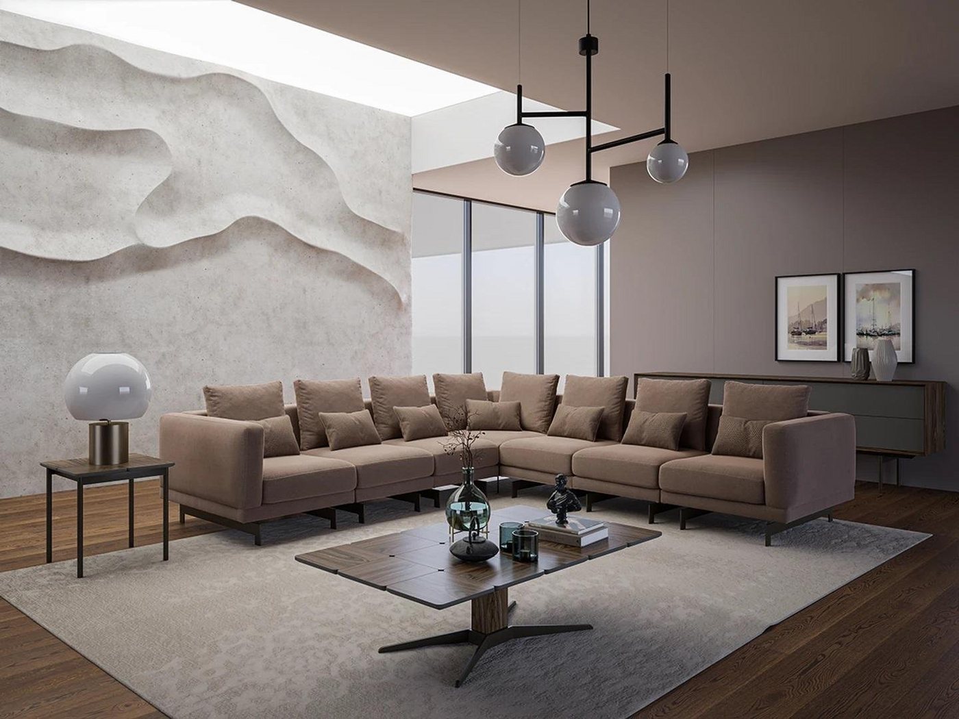 JVmoebel Ecksofa Designer Ecksofa 3-teilig mit Holz Couchtisch & Beistelltisch, 3 Teile, Made in Europa JVmoebel Ecksofa Designer Ecksofa 3-teilig mit Holz Couchtisch & Beistelltisch, 3 Teile, Made in Europa von JVmoebel