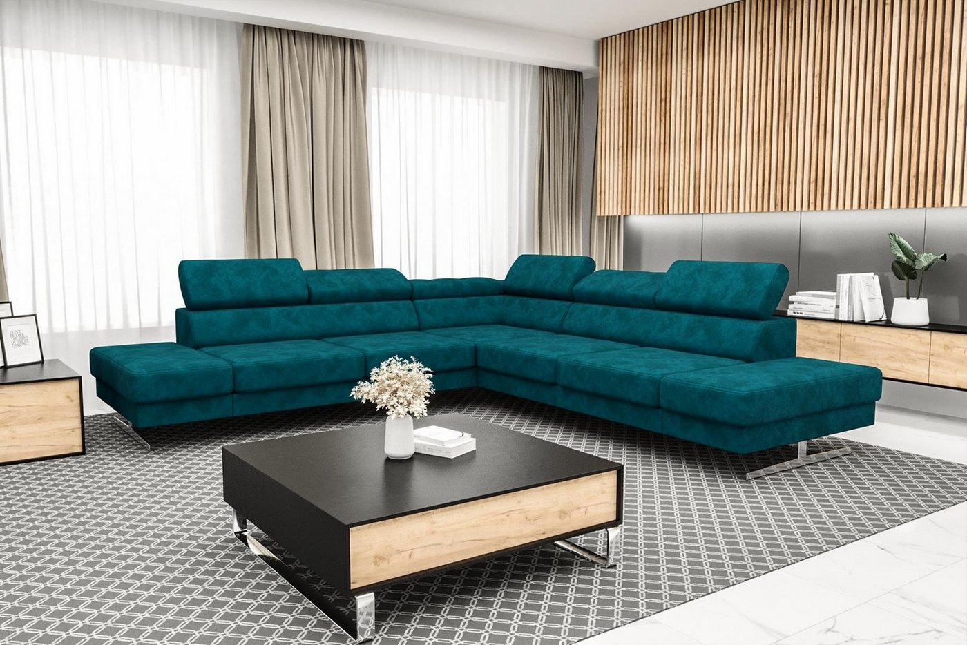 JVmoebel Ecksofa Designer Schwarzes L-Form Luxus Sofa Wohnzimmer Couch Textil, Made in Europe von JVmoebel