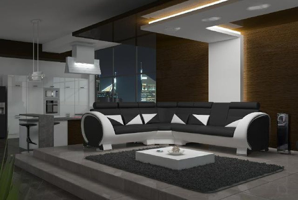 JVmoebel Ecksofa ECKSOFA ECKCOUCH DESIGN *FARBWAHL* SOFA +USB,LEDER LEDERSOFA, Made in Europa von JVmoebel