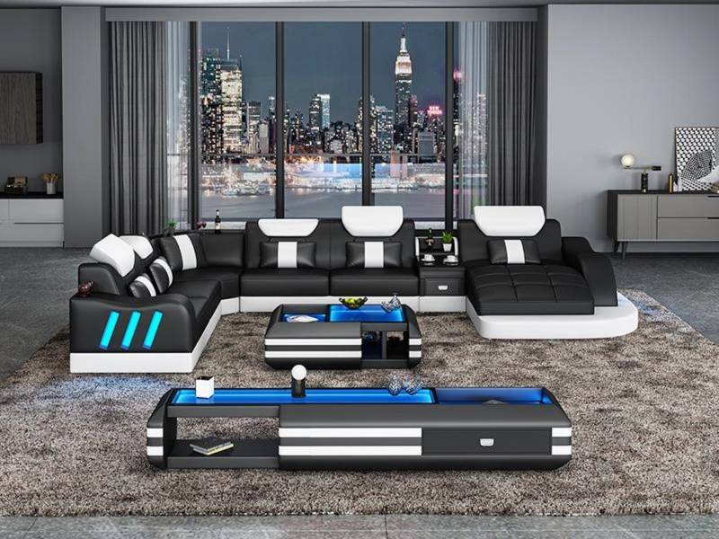 JVmoebel Wohnlandschaft Ecksofa Ecksofa U Form Couchtisch Sideboard Ledersofa Wohnlandschaft, Made in Europa von JVmoebel