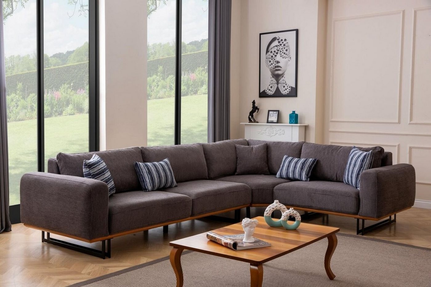 JVmoebel Ecksofa Ecksofa L Form Polster Textil Modern Braun Luxus Wohnlandschaft, 1 Teile, Made in Europa von JVmoebel