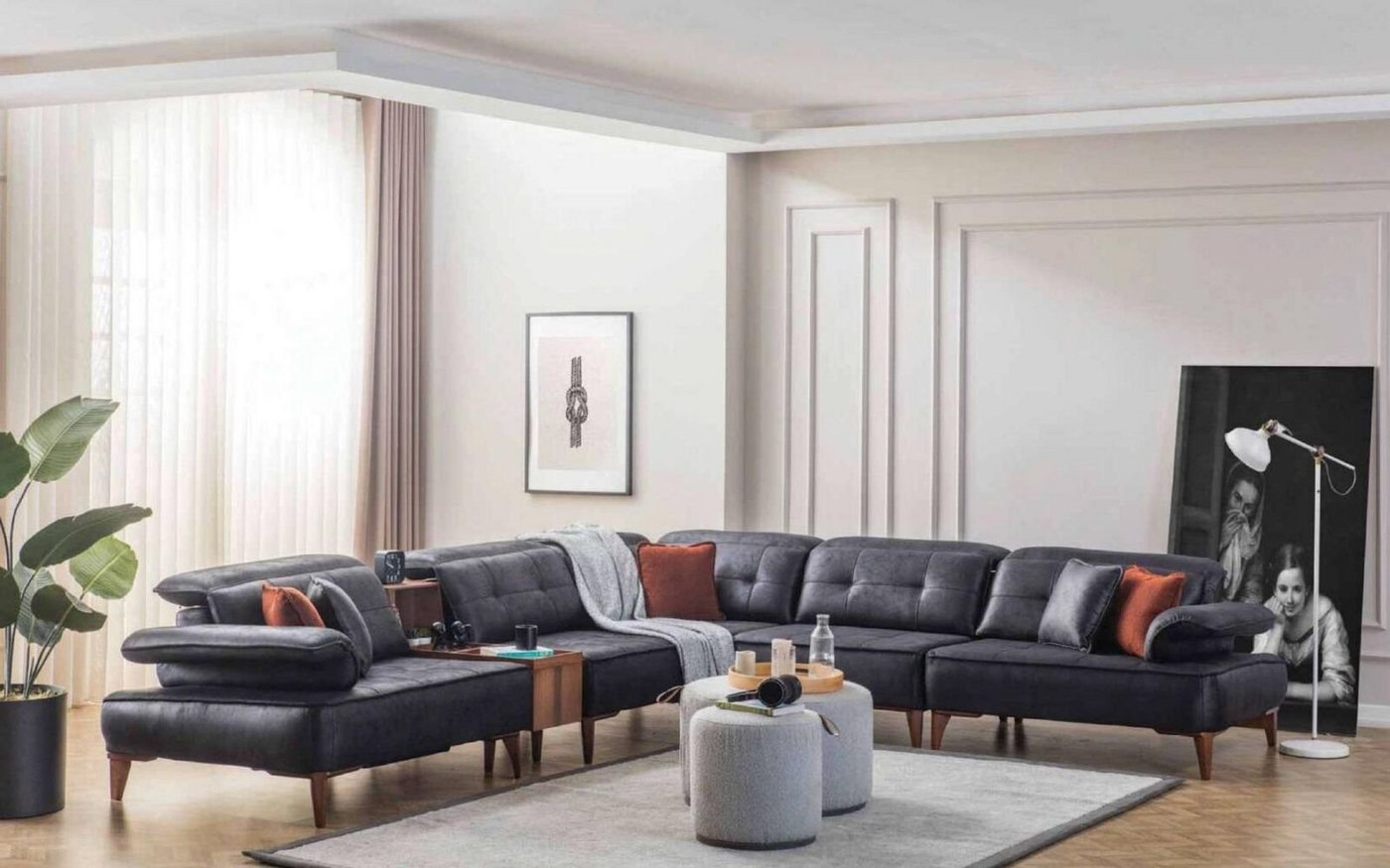 JVmoebel Ecksofa Ecksofa L-Form Sofa Luxus Eck Kunstleder Wohnzimmer Polyester Schwarz, Ecksofa L-Form Sofa Luxus Eck Kunstleder Wohnzimmer Polyester Schwarz von JVmoebel