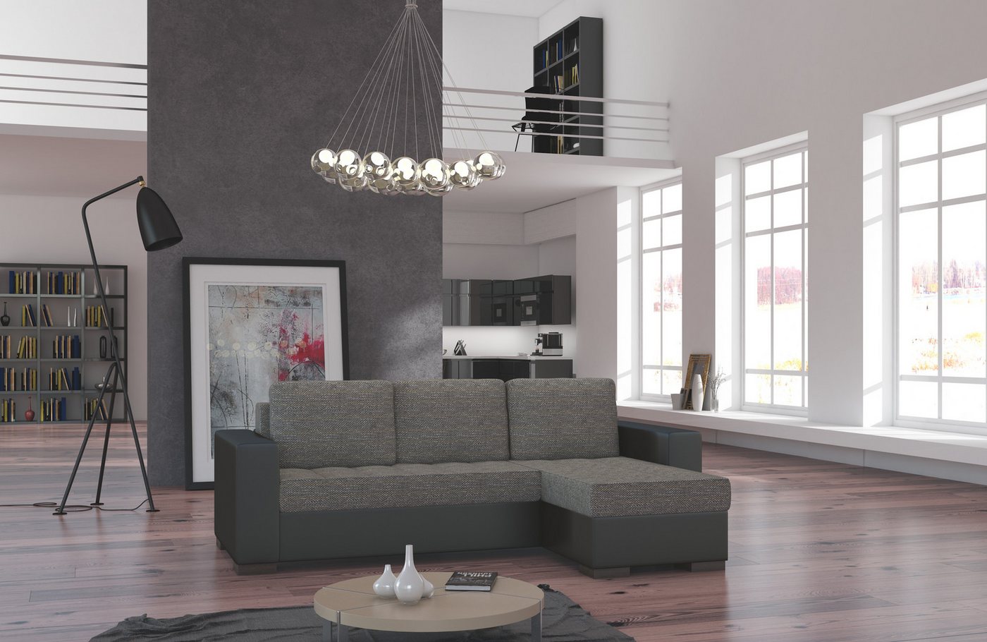 JVmoebel Ecksofa Ecksofa Polstersitz Schlafcouch Bettsofa in Grau, Made in Europa von JVmoebel