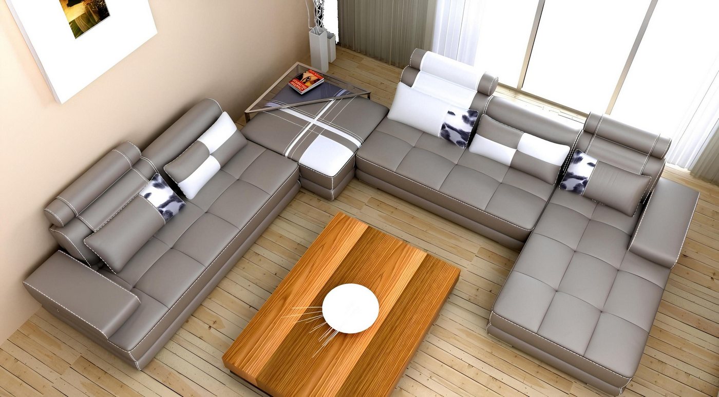 JVmoebel Wohnlandschaft Ecksofa Sofa mit USB Wohnlandschaft Ledersofa XXL Designer Sofas, 1 Teile, Made in Europa von JVmoebel