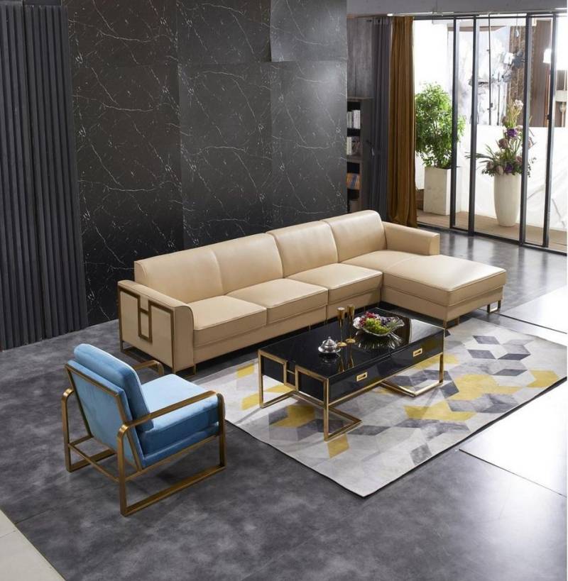 JVmoebel Ecksofa Elegant Ecksofa in L-Form mit Hocker, Couchtisch und Sessel, Made in Europa JVmoebel Ecksofa Elegant Ecksofa in L-Form mit Hocker, Couchtisch und Sessel, Made in Europa von JVmoebel