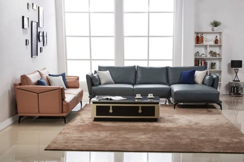 JVmoebel Ecksofa Grau L-Form Polstercouch mit Hocker – Wohnlandschaft Sofa Set, Made in Europa von JVmoebel