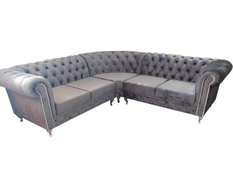 JVmoebel Ecksofa Graues Designer Ecksofa im Chesterfield-Stil aus Textil, Made in Europa JVmoebel Ecksofa Graues Designer Ecksofa im Chesterfield-Stil aus Textil, Made in Europa von JVmoebel