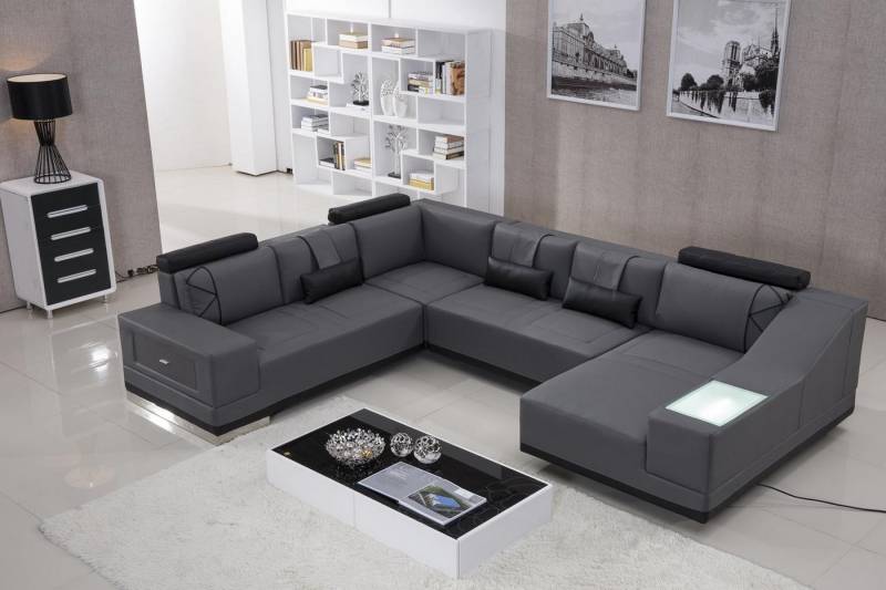 JVmoebel Ecksofa Großes U-förmiges Ledersofa für das Wohnzimmer Couchgarnitur, Made in Europa von JVmoebel