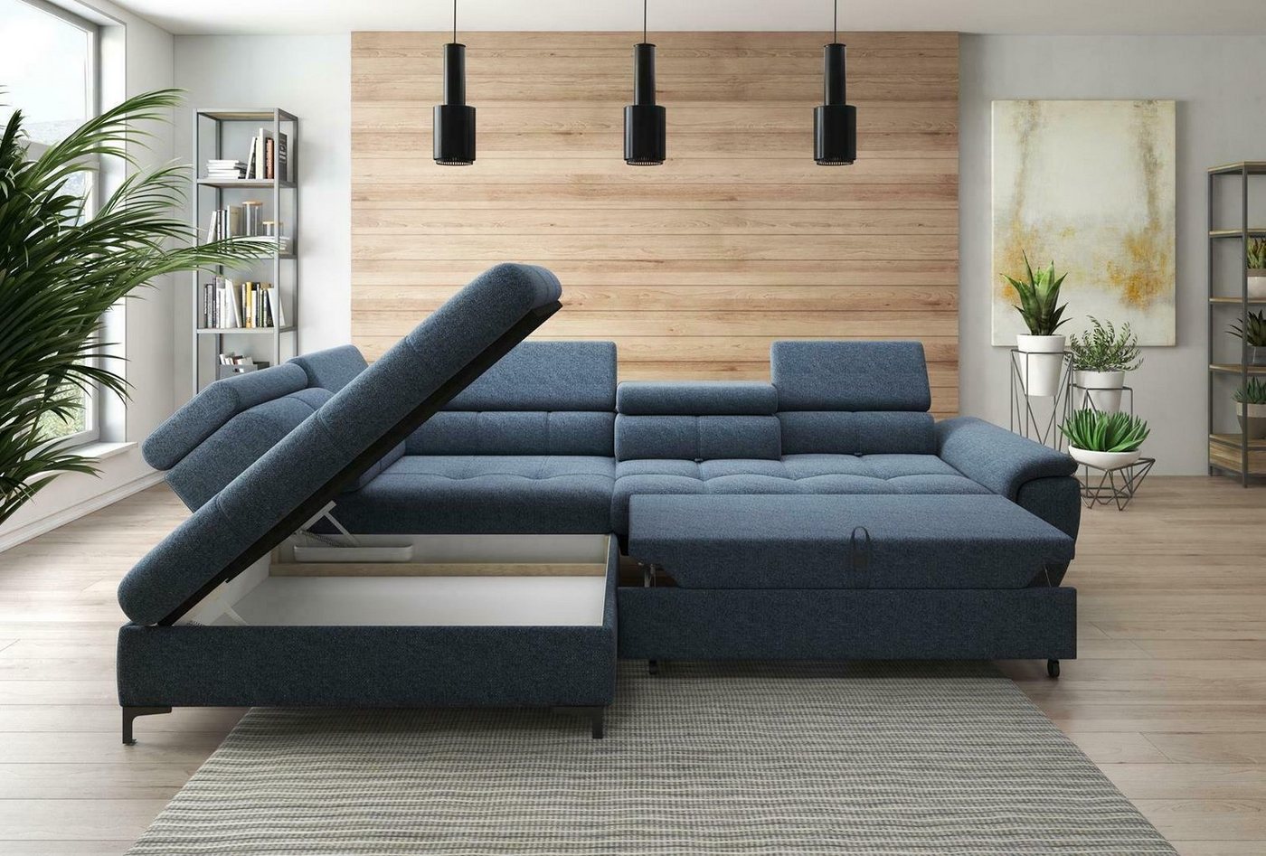 JVmoebel Ecksofa L-Form Sofa Couch Design Polster Schlafsofa Textil Bettfunktion Textil, Mit Bettfunktion von JVmoebel