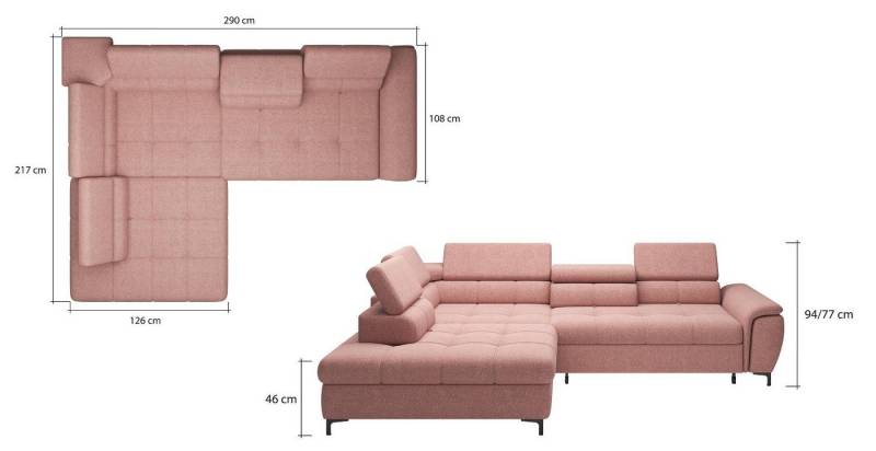 JVmoebel Ecksofa L-Form Sofa Couch Design Polster Schlafsofa Textil Bettfunktion Textil, Mit Bettfunktion von JVmoebel