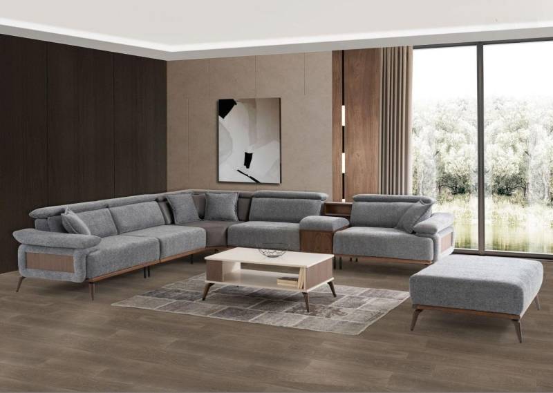 JVmoebel Ecksofa L form Stoffsofa Polstersofa Couch Grau Moderne Design 6 Teile, 6 Teile, Made in Europa von JVmoebel