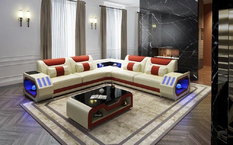 JVmoebel Ecksofa LED Beleuchtete Ecksofa Leder Wohnlandschaft Sofa, Made in Europe von JVmoebel