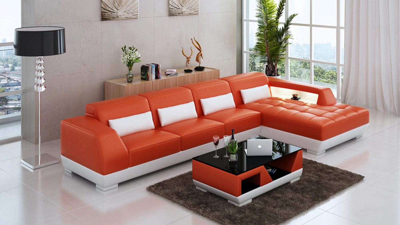 JVmoebel Ecksofa Ledersofa + USB Garnitur Polster L Form Couch Ecksofa Modern, Made in Europa von JVmoebel