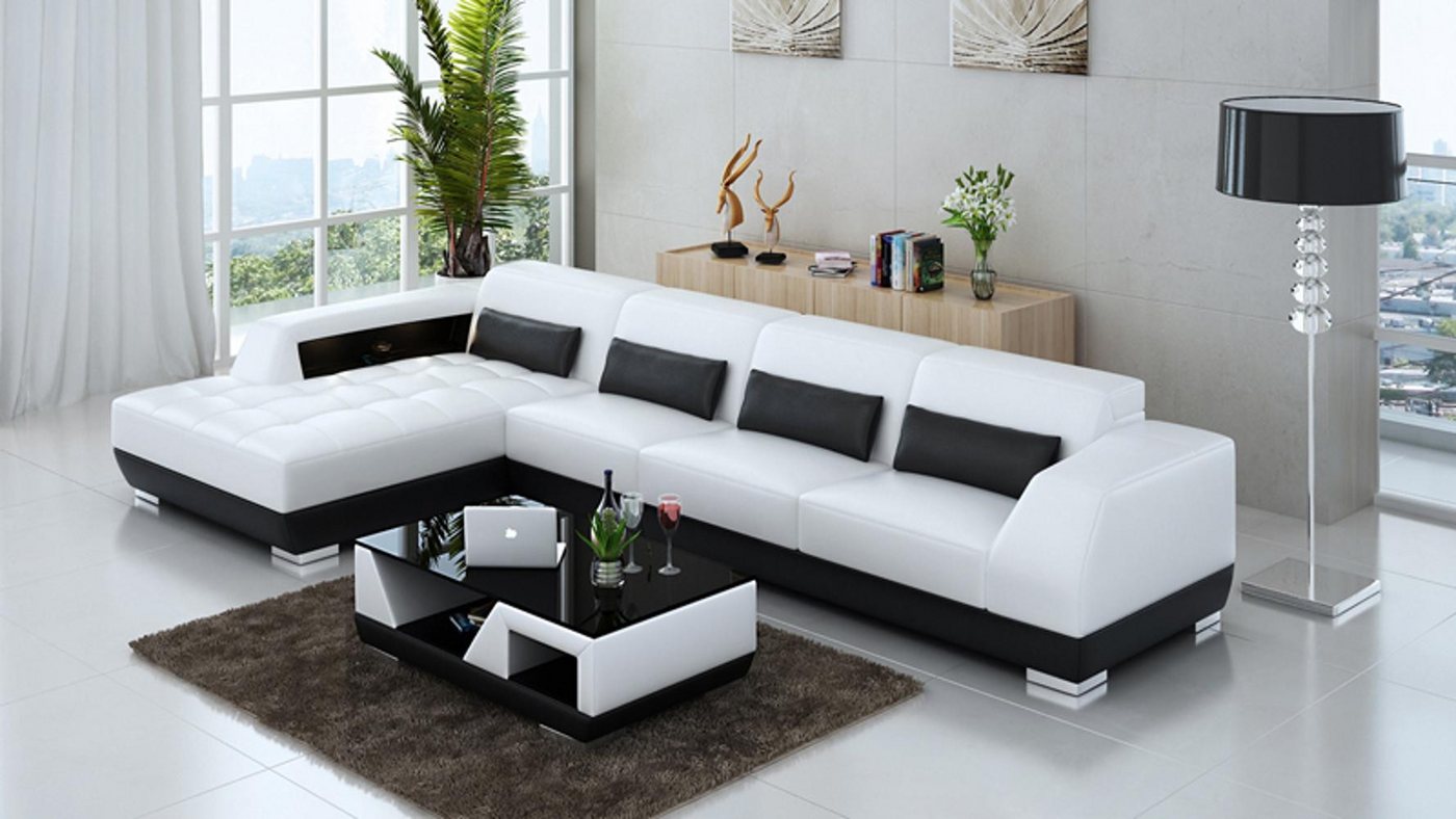 JVmoebel Ecksofa Ledersofa + USB Garnitur Polster L Form Couch Ecksofa Modern, Made in Europa von JVmoebel