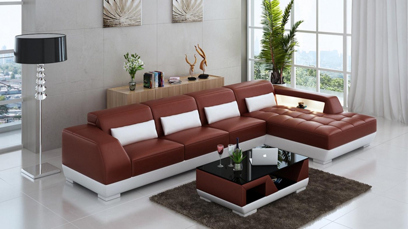 JVmoebel Ecksofa Ledersofa + USB Garnitur Polster L Form Couch Ecksofa Modern, Made in Europa von JVmoebel