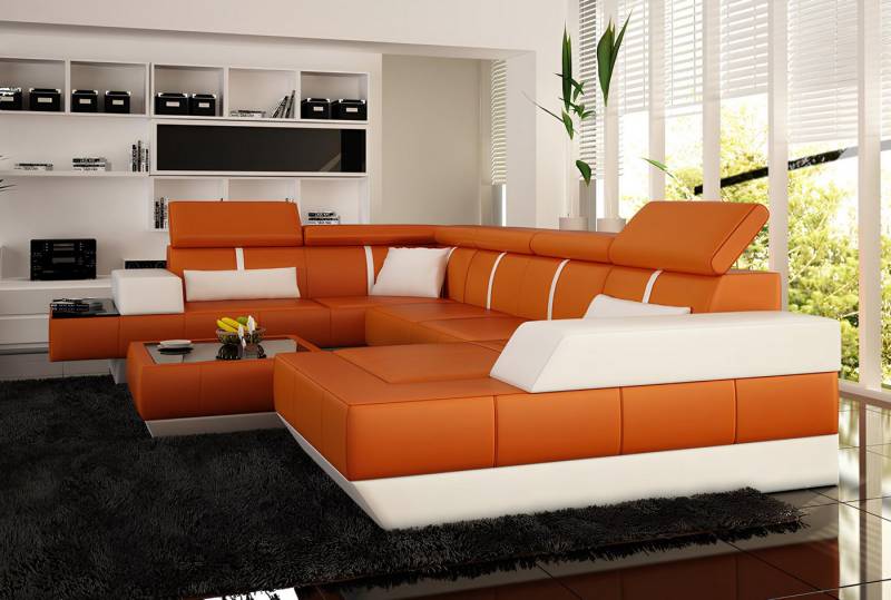 JVmoebel Ecksofa Ledersofa + USB Sofa Ecksofa Eckcouch Ledercouch Poster Ecke NEU, Made in Europa von JVmoebel