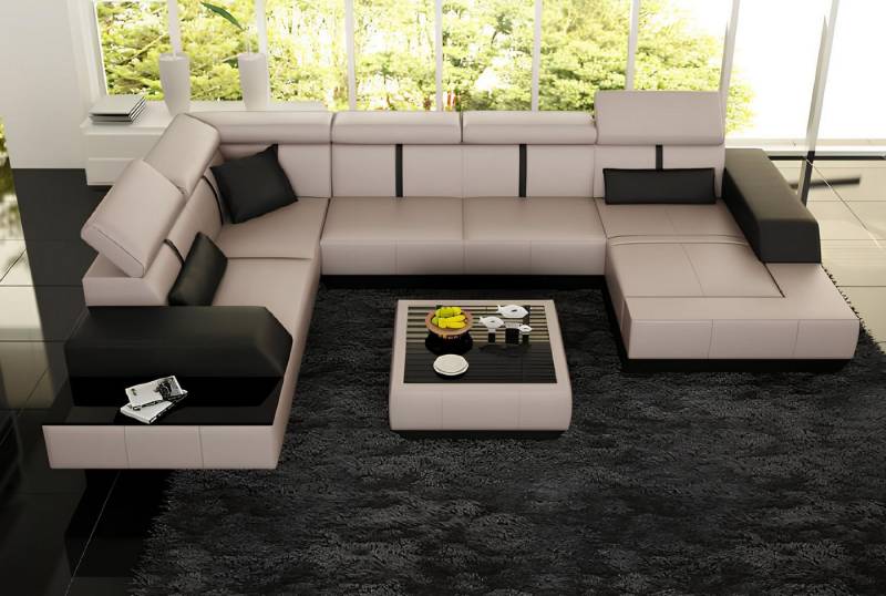 JVmoebel Wohnlandschaft Ledersofa + USB Wohnlandschaft Sofa Ecksofa Eck Ledercouch Poster Ecke, Made in Europa von JVmoebel