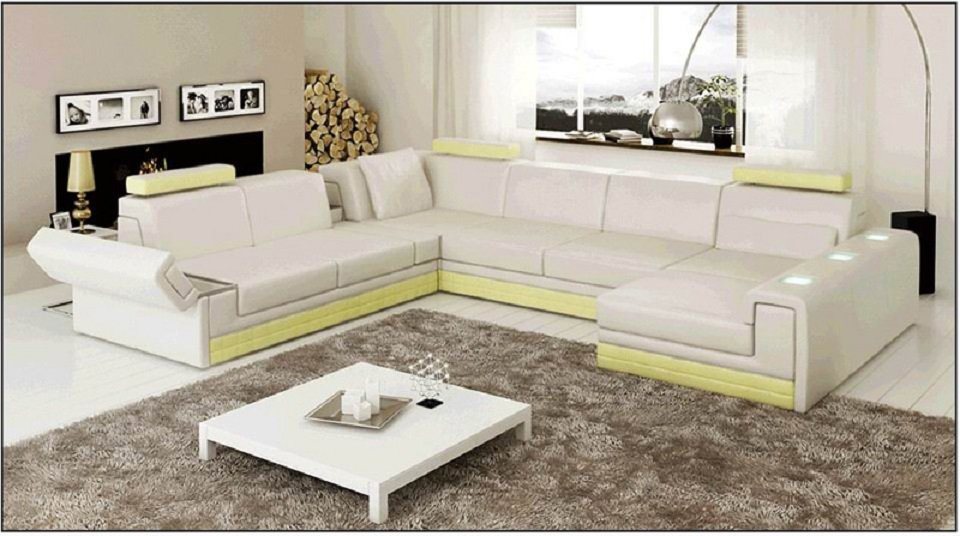 JVmoebel Ecksofa Ledersofa Couch Sofa Ecksofa Eck Design Modern Sofa Beleuchtet, Weißes U-Form Sofa mit Beleuchtung von JVmoebel