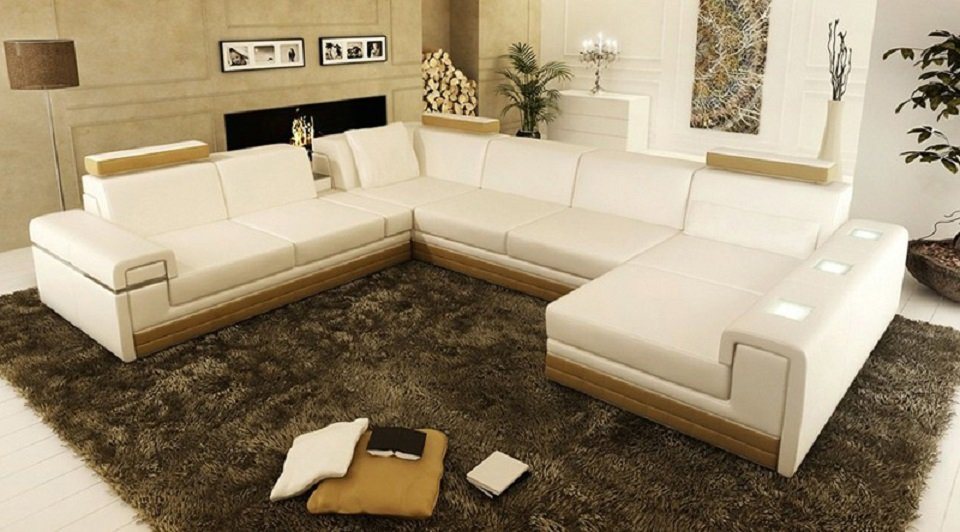 JVmoebel Ecksofa Ledersofa Couch Sofa Ecksofa Eck Design Modern Sofa Beleuchtet, Weißes U-Form Sofa mit Beleuchtung von JVmoebel