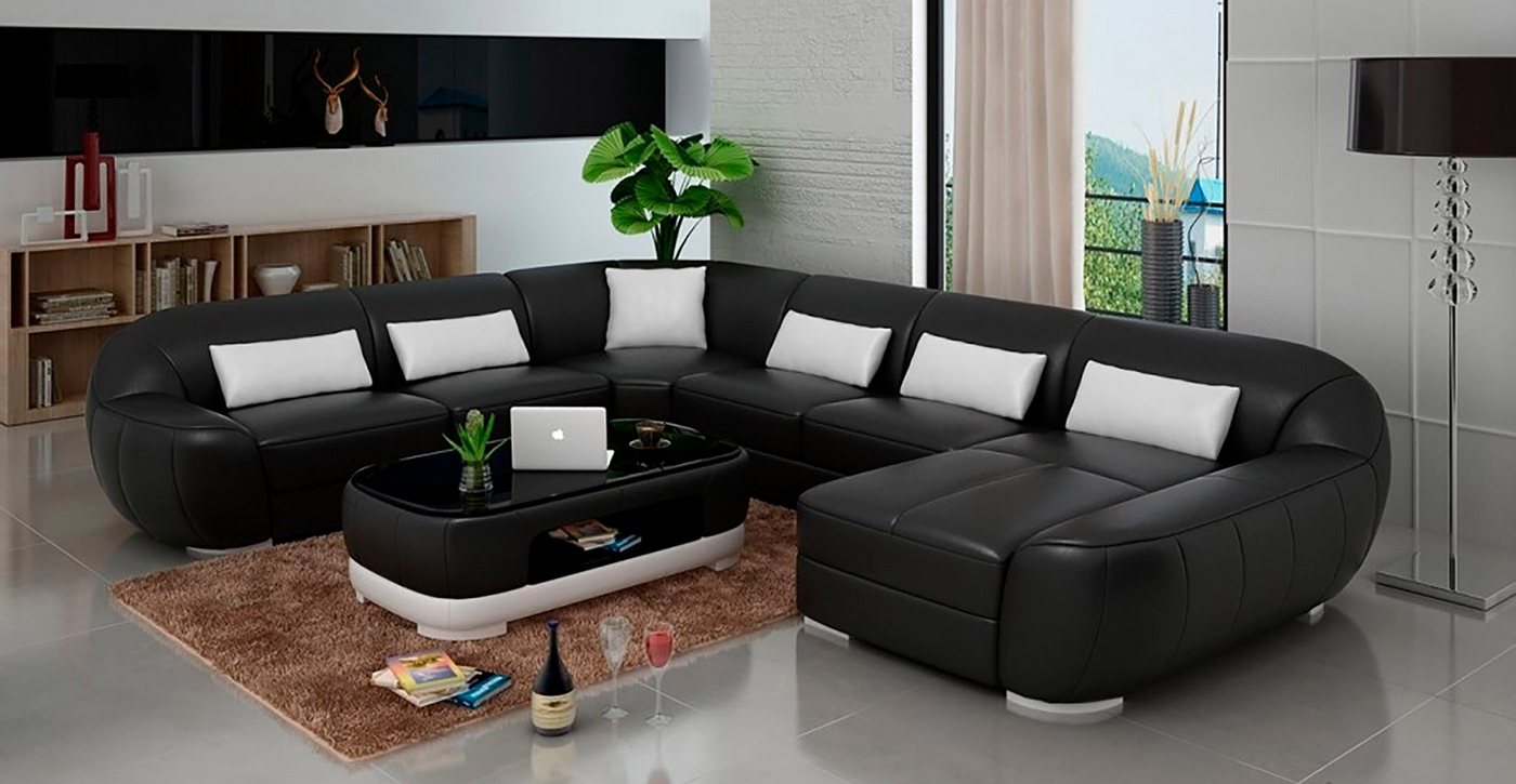 JVmoebel Wohnlandschaft Ledersofa Couch Wohnlandschaft Eck Garnitur Rund Sofa Schwarz, Made in Europa JVmoebel Wohnlandschaft Ledersofa Couch Wohnlandschaft Eck Garnitur Rund Sofa Schwarz, Made in Europa von JVmoebel