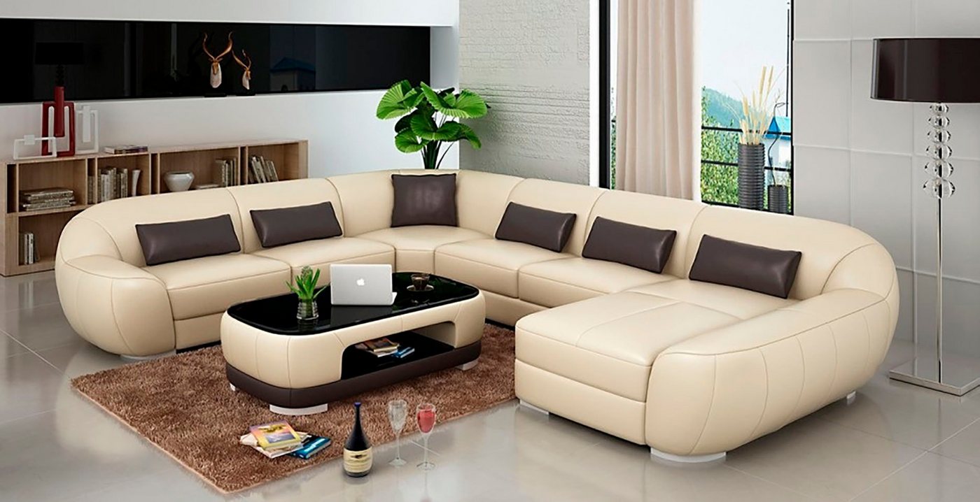 JVmoebel Wohnlandschaft Ledersofa Couch Wohnlandschaft Eck Garnitur Rund Sofa Schwarz, Made in Europa JVmoebel Wohnlandschaft Ledersofa Couch Wohnlandschaft Eck Garnitur Rund Sofa Schwarz, Made in Europa von JVmoebel