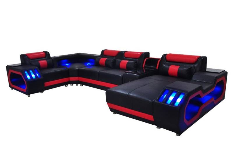 JVmoebel Wohnlandschaft Ledersofa Couch Wohnlandschaft Eck Garnitur Sofa U-Form Sofa Rot, Made in Europa von JVmoebel
